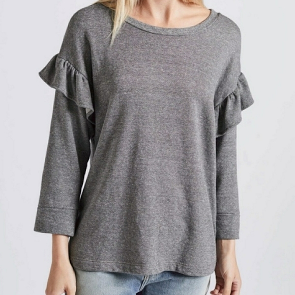 Current Elliott Gray Ruffle Sleeve Sweatshirt Smal - Picture 1 of 5
